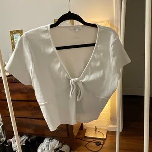White Cropped Tie Blouse